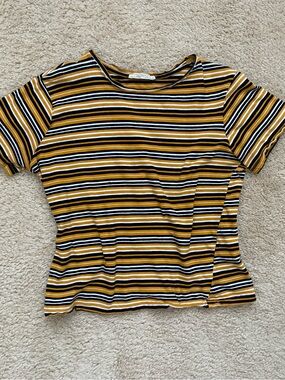 Zara Striped Short-Sleeve Tee in Mustard, Black & White